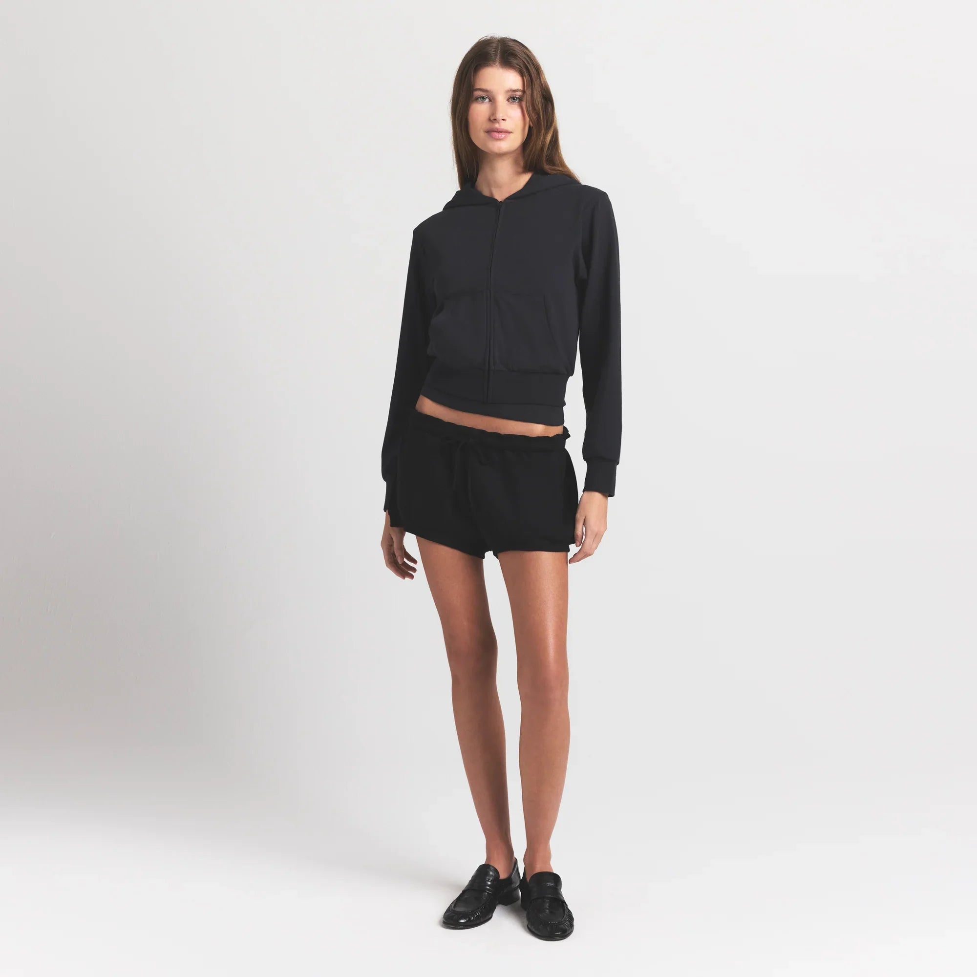 SKIMS COTTON JERSEY ZIP UP HOODIE | SOOT