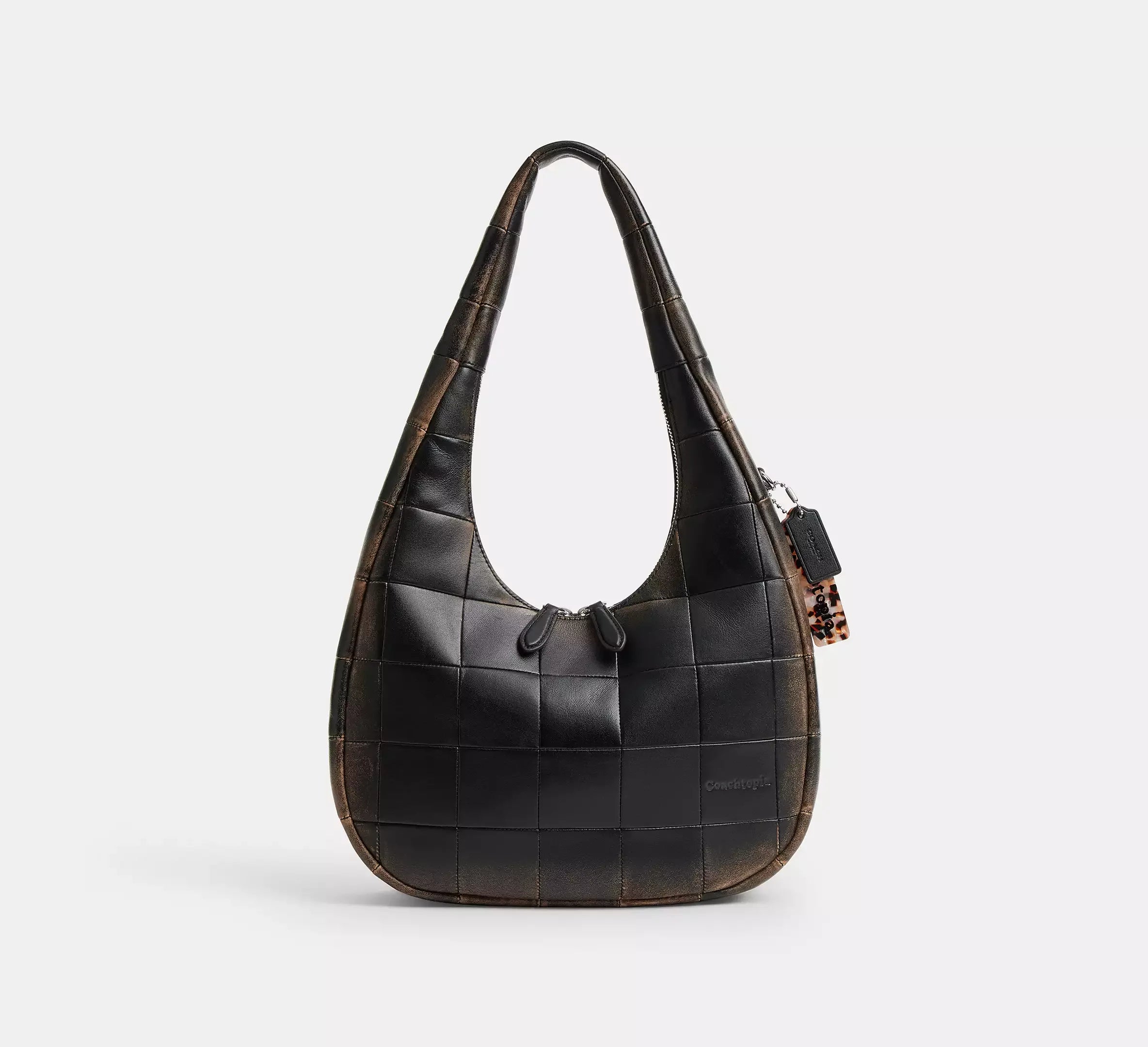Coach Alter/Ego Crescent Shoulder Bag In Checkerboard Upcrafted Leather - Black/Brown - My Suti