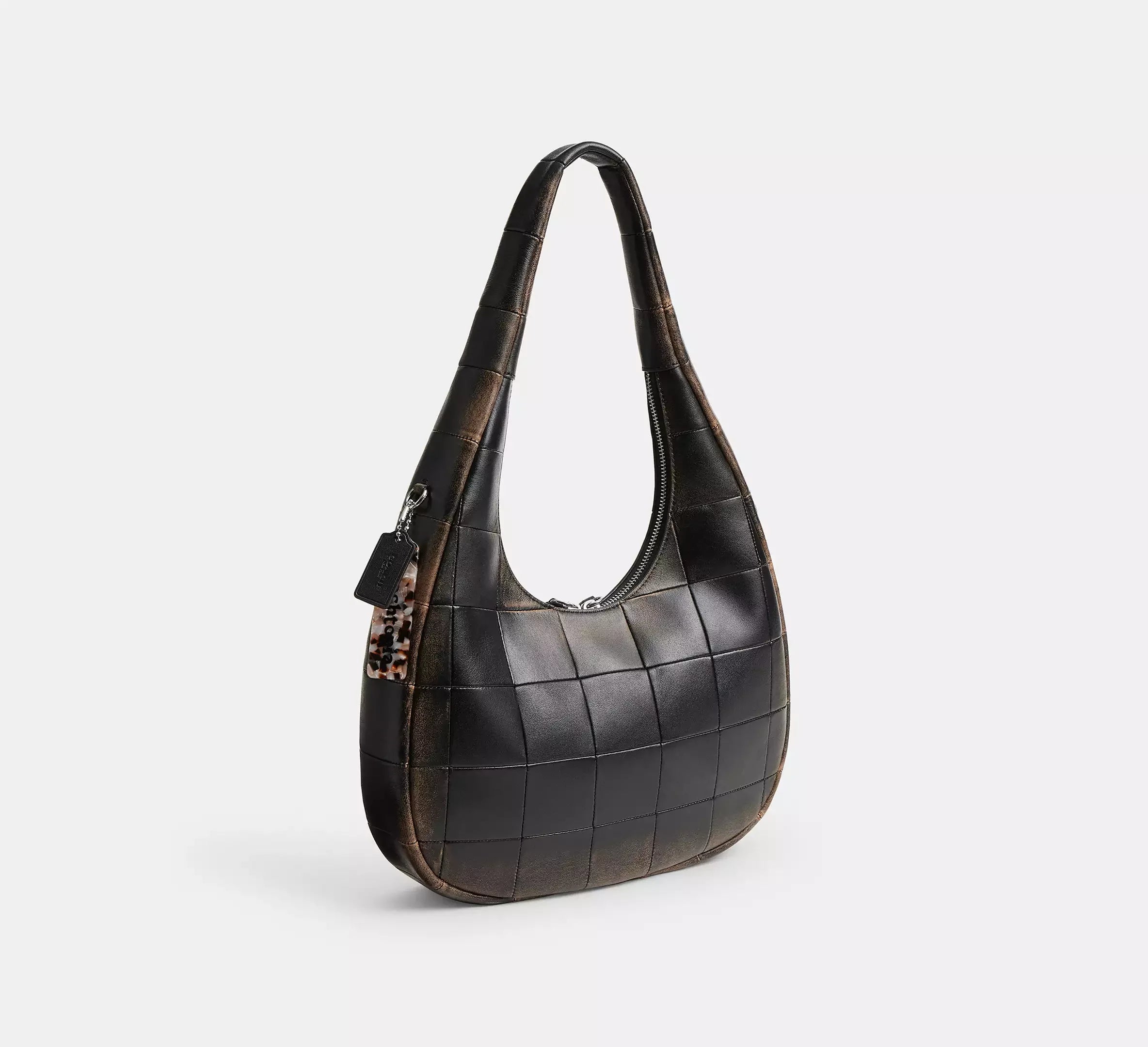 Coach Alter/Ego Crescent Shoulder Bag In Checkerboard Upcrafted Leather - Black/Brown - My Suti