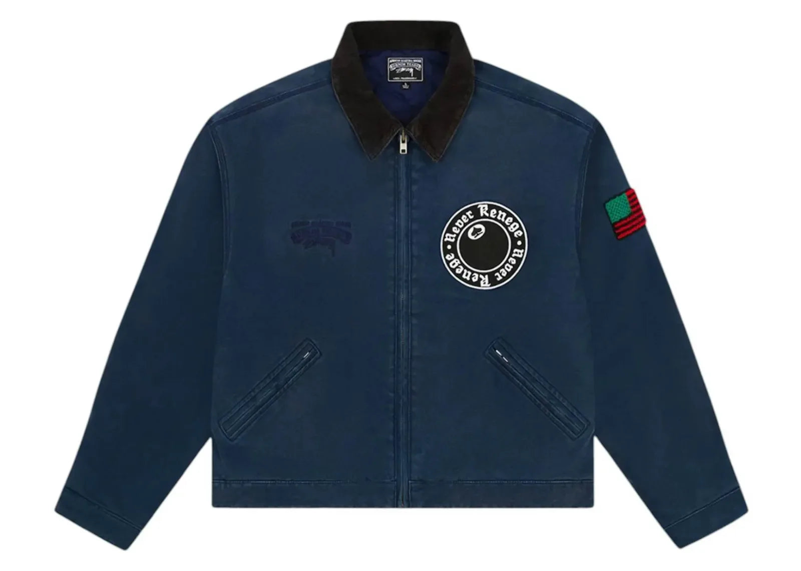 Denim Tears x Stussy Never Renege Canvas Work Jacket Navy Black - My Suti