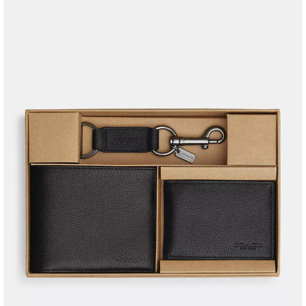 Coach 3 In 1 Wallet Gift Set Pebbled Leather/Black - My Suti